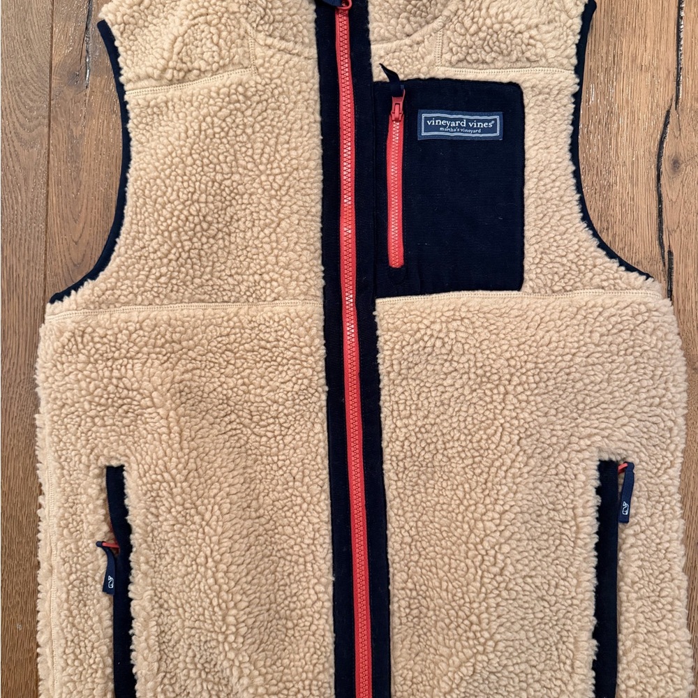 Vineyard Vines Kids Fleece Vest - Tan and Navy